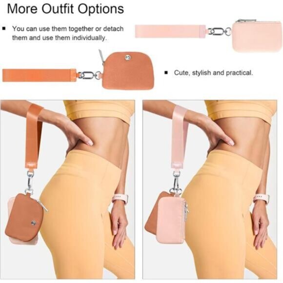 Mini Zip Around Dual Pouch Wristlet With 2 Straps Amber Light Orange - Picture 3 of 6